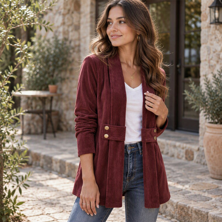 Women's Open-Front Button-Detail Jacket
