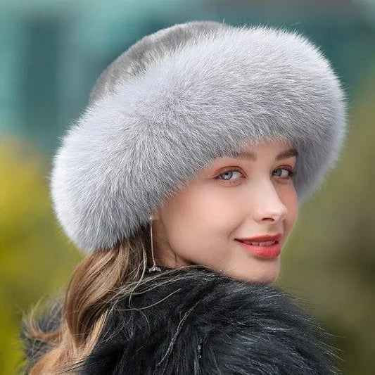 Women's Plush Faux Fur Hat with Rounded Crown
