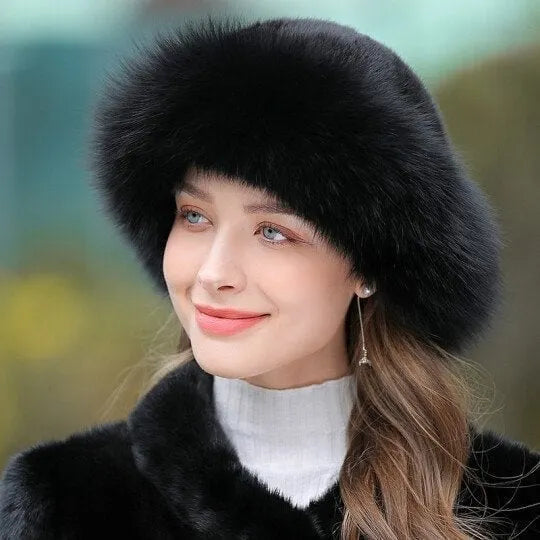 Women's Plush Faux Fur Hat with Rounded Crown
