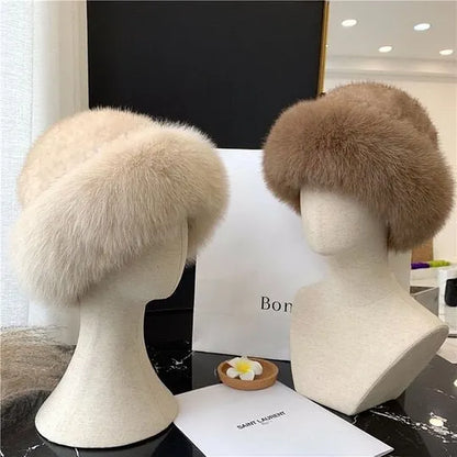 Women's Plush Faux Fur Hat with Rounded Crown