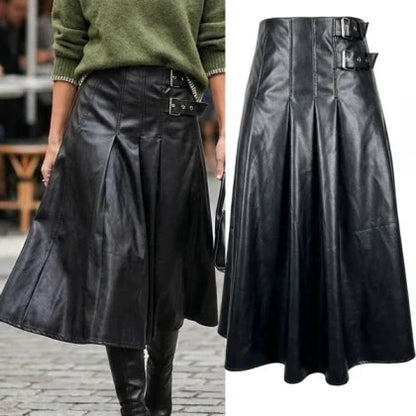 Women's Pleated Skirt with Side Buckle Details