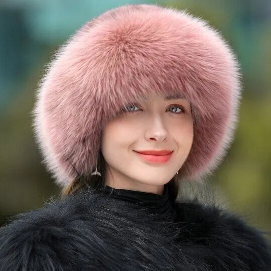 Women's Plush Faux Fur Hat with Rounded Crown