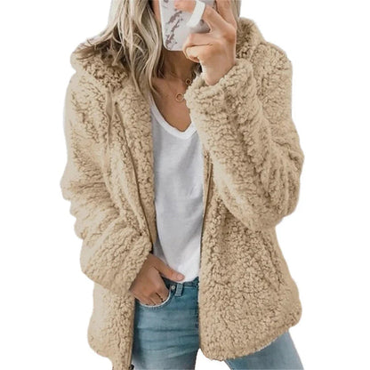 Women's Plush Hooded Zip-Up Jacket