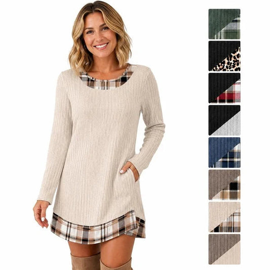 Women's Plaid Trim Knit Dress
