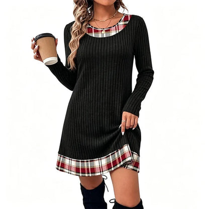 Women's Plaid Trim Knit Dress