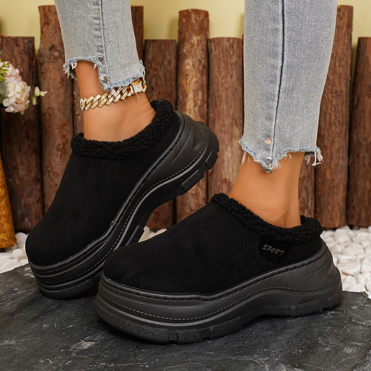 Women's Round Toe Platform Slip-On Slippers