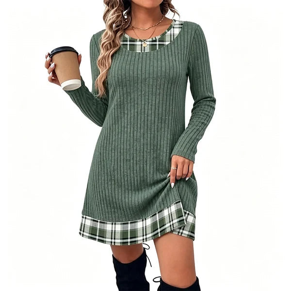 Women's Plaid Trim Knit Dress