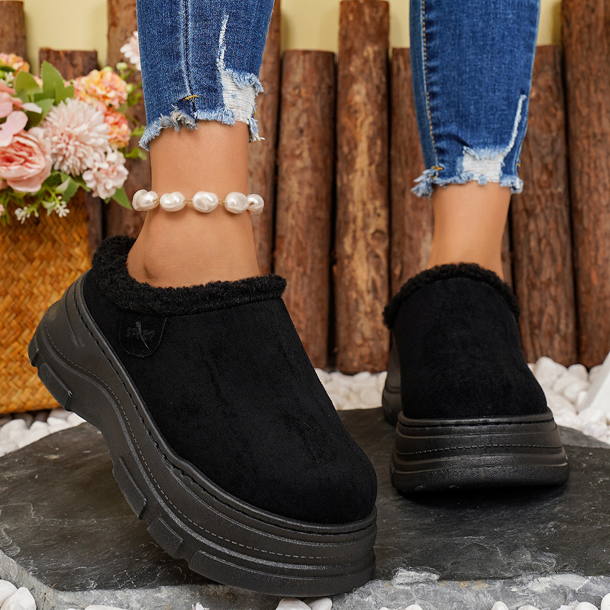 Women's Round Toe Platform Slip-On Slippers