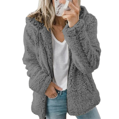 Women's Plush Hooded Zip-Up Jacket