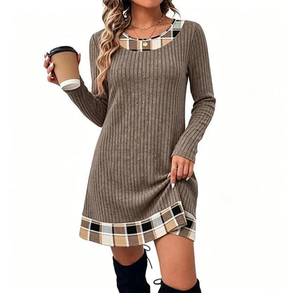 Women's Plaid Trim Knit Dress