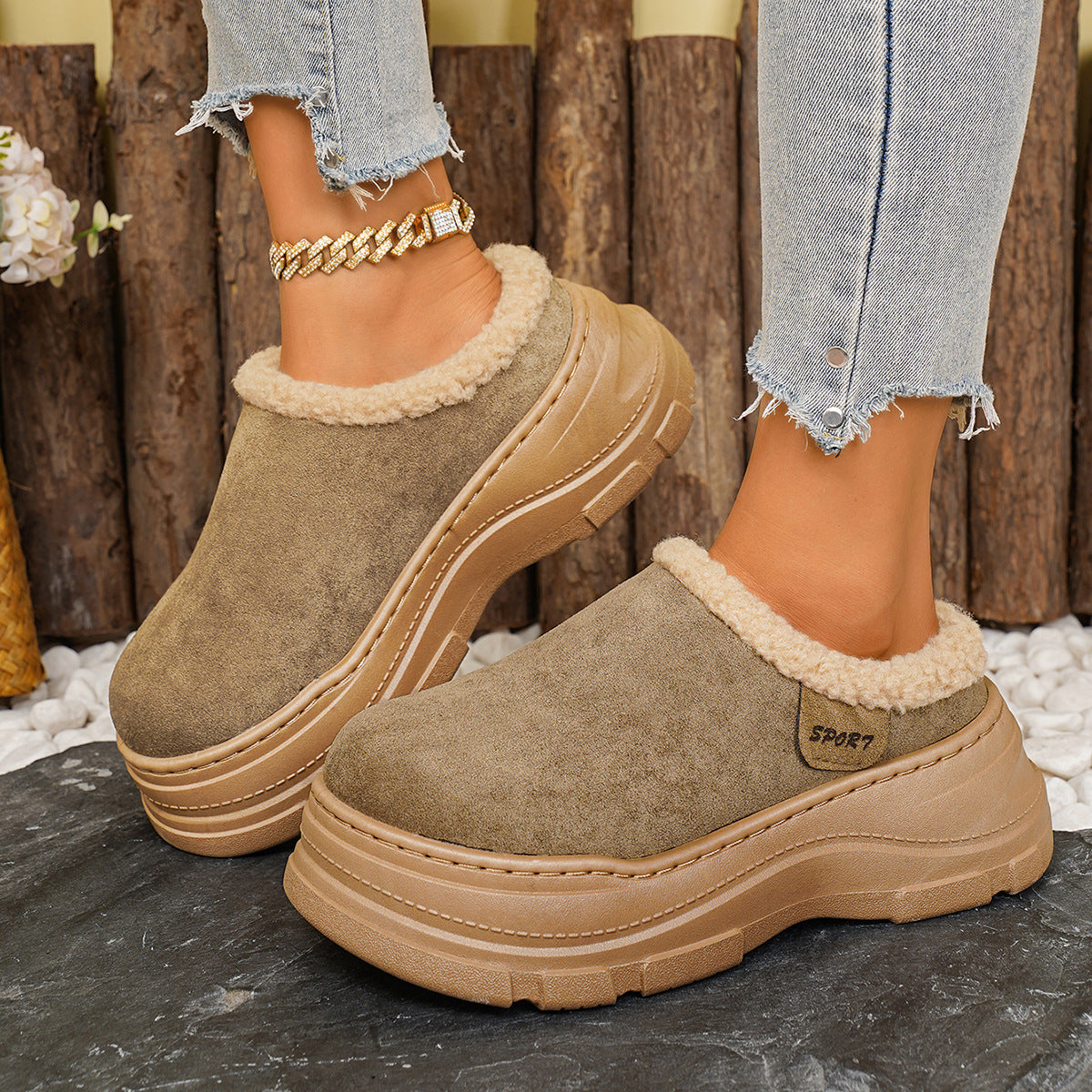 Women's Round Toe Platform Slip-On Slippers