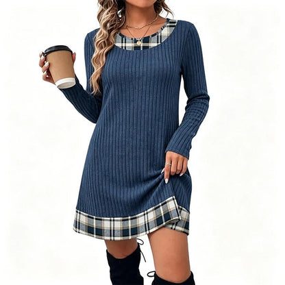 Women's Plaid Trim Knit Dress