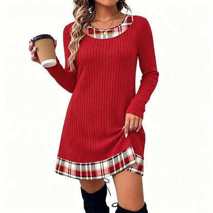 Women's Plaid Trim Knit Dress