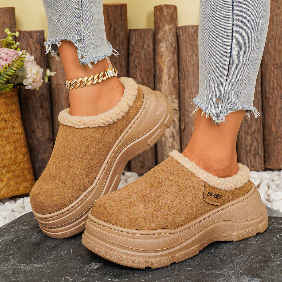 Women's Round Toe Platform Slip-On Slippers