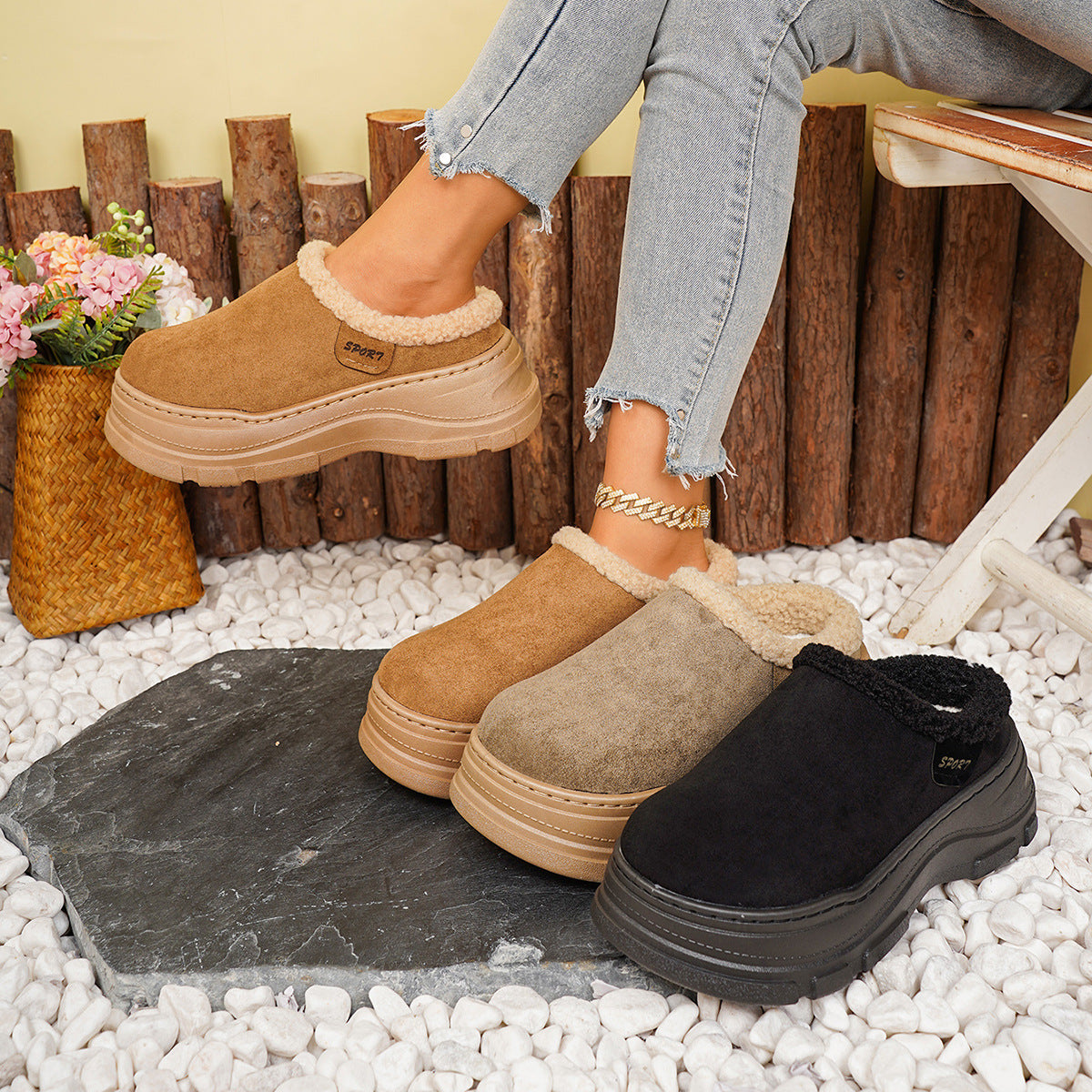 Women's Round Toe Platform Slip-On Slippers