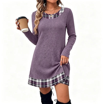 Women's Plaid Trim Knit Dress