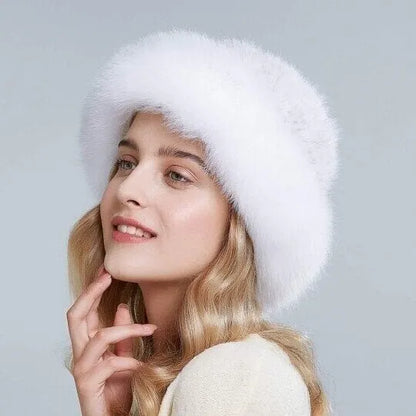 Women's Plush Faux Fur Hat with Rounded Crown