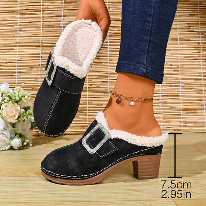 Women's Buckle Detail Heeled Mule Shoes