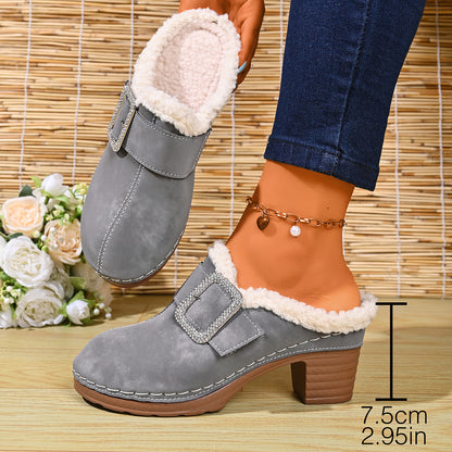 Women's Buckle Detail Heeled Mule Shoes