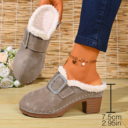 Women's Buckle Detail Heeled Mule Shoes