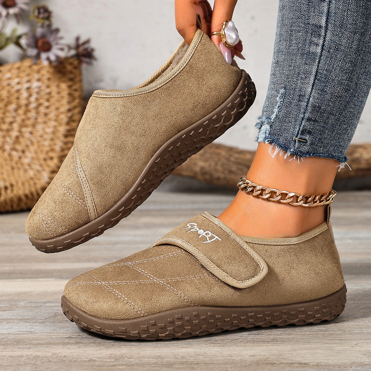 Women's Plush-Lined Winter Mules with Adjustable Straps
