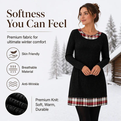 Women's Plaid Trim Knit Dress