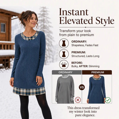 Women's Plaid Trim Knit Dress