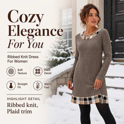 Women's Plaid Trim Knit Dress