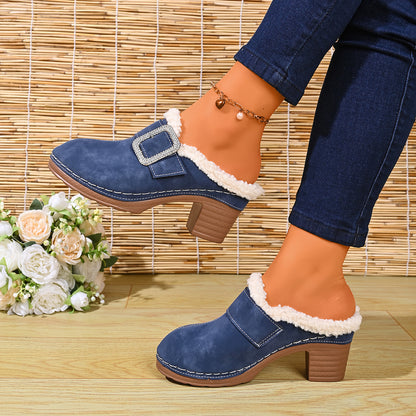 Women's Buckle Detail Heeled Mule Shoes