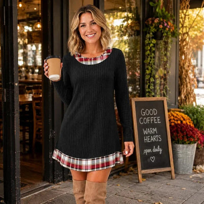 Women's Plaid Trim Knit Dress