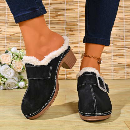 Women's Buckle Detail Heeled Mule Shoes
