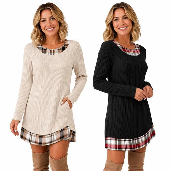 Women's Plaid Trim Knit Dress