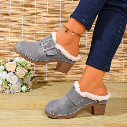 Women's Buckle Detail Heeled Mule Shoes