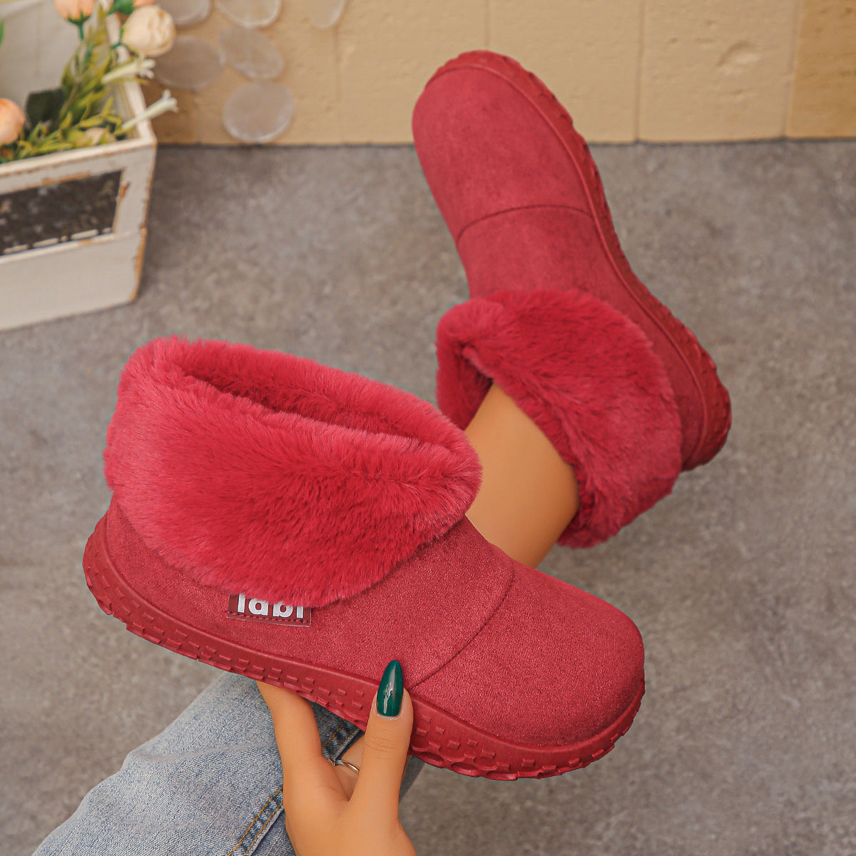 Women's Ankle Boots with Plush Cuffs
