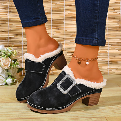 Women's Buckle Detail Heeled Mule Shoes