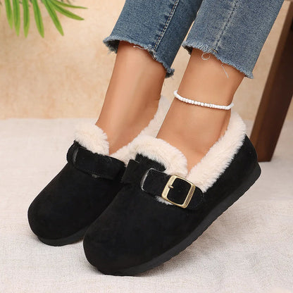 Women's Faux Fur Buckle Slip-On Shoes