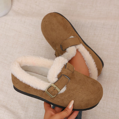 Women's Faux Fur Buckle Slip-On Shoes