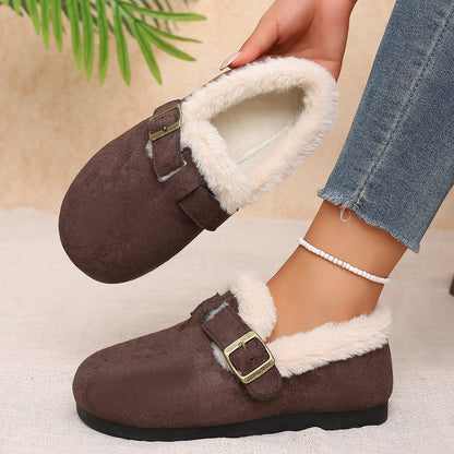 Women's Faux Fur Buckle Slip-On Shoes