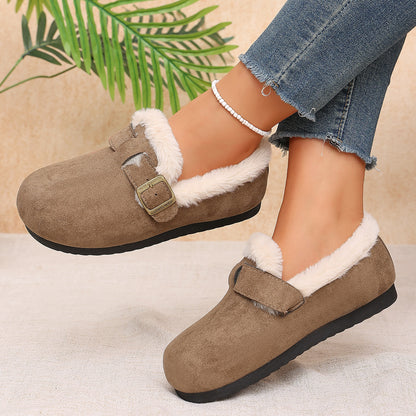 Women's Faux Fur Buckle Slip-On Shoes