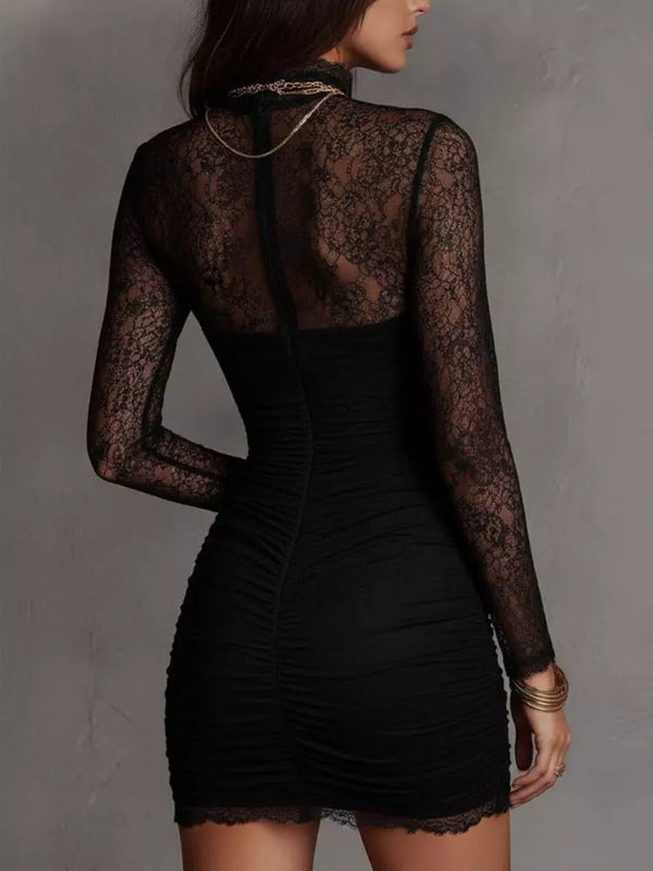 Women's Lace Detail Ruched Fitted Dress