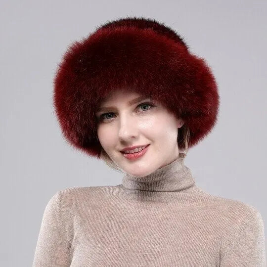 Women's Plush Faux Fur Hat with Rounded Crown