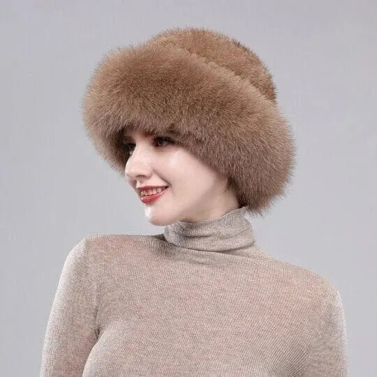 Women's Plush Faux Fur Hat with Rounded Crown