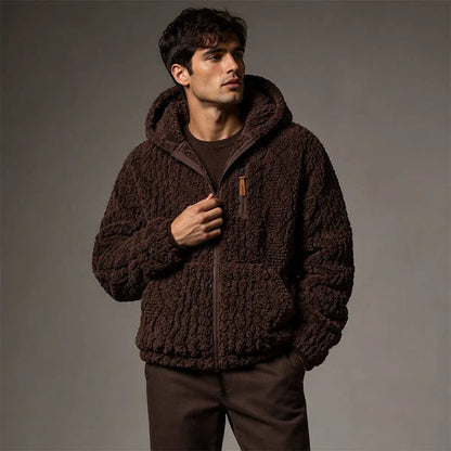Men's Textured Hooded Zip-Up Jacket