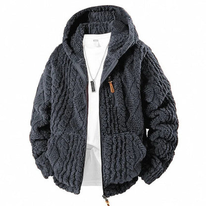 Men's Textured Hooded Zip-Up Jacket