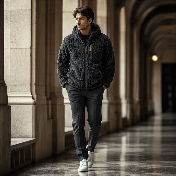 Men's Textured Hooded Zip-Up Jacket