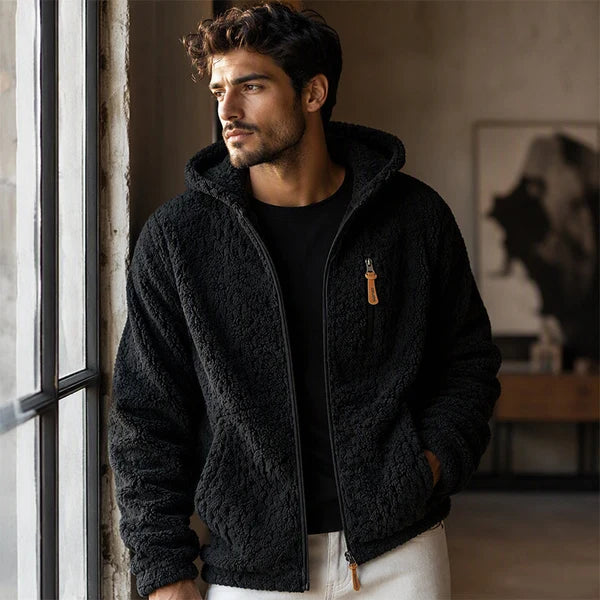 Men's Textured Hooded Zip-Up Jacket