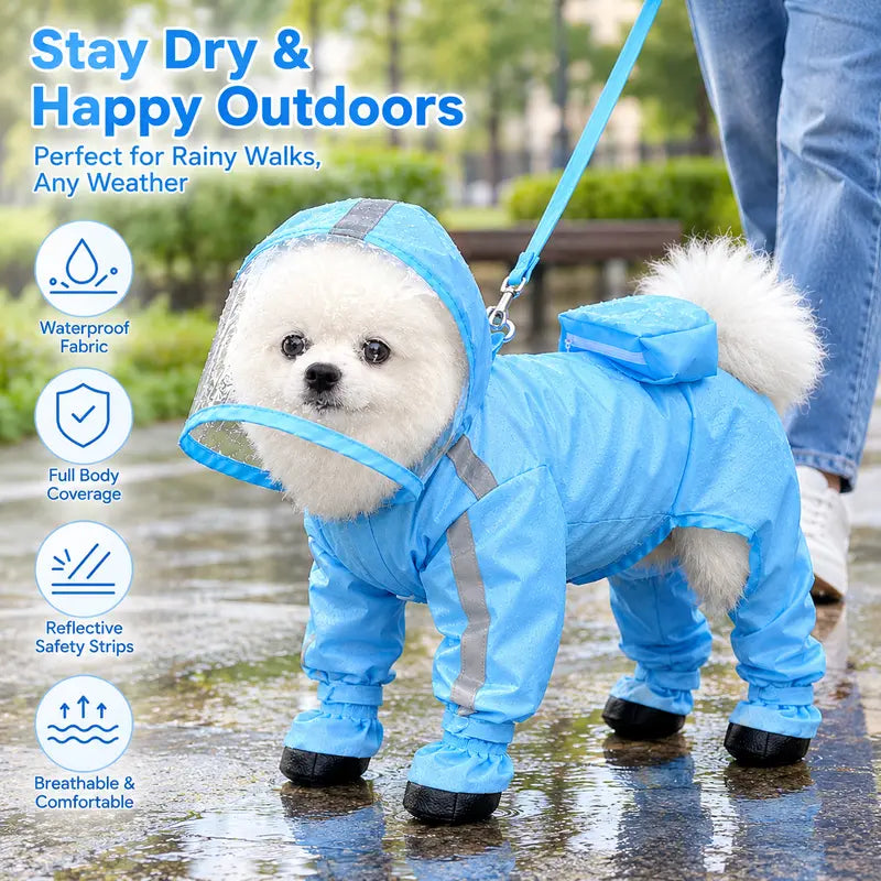 Full-Coverage Dog Raincoat with Hood and Boots