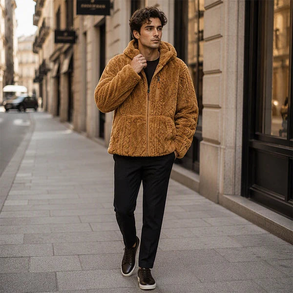 Men's Textured Hooded Zip-Up Jacket