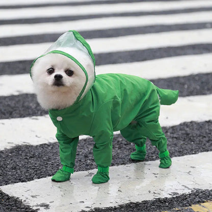 Full-Coverage Dog Raincoat with Hood and Boots