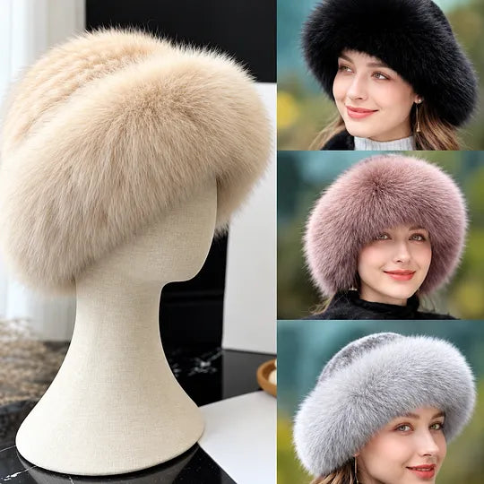 Women's Plush Faux Fur Hat with Rounded Crown